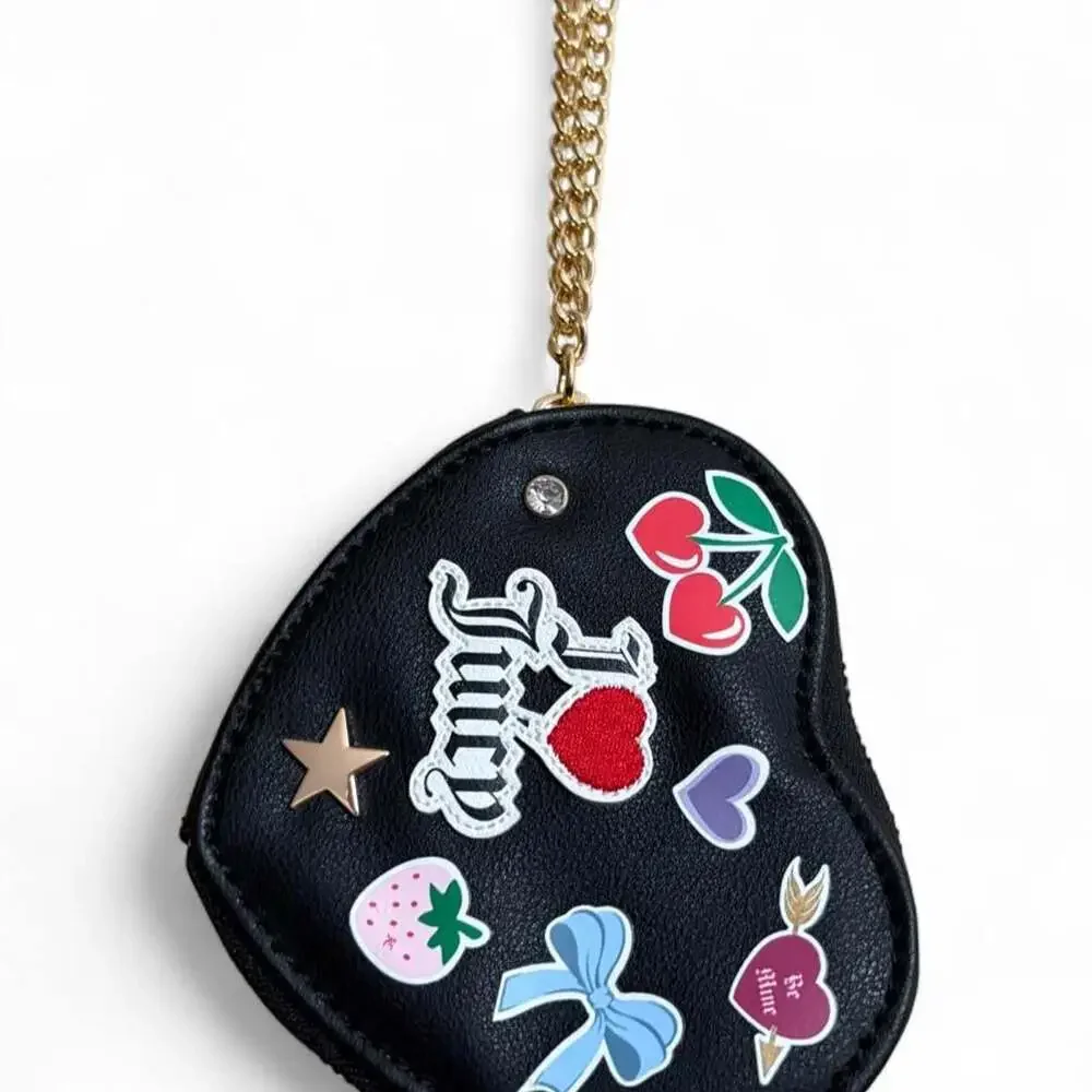 Juicy Couture Black Heart Patch Wristlet Pouch